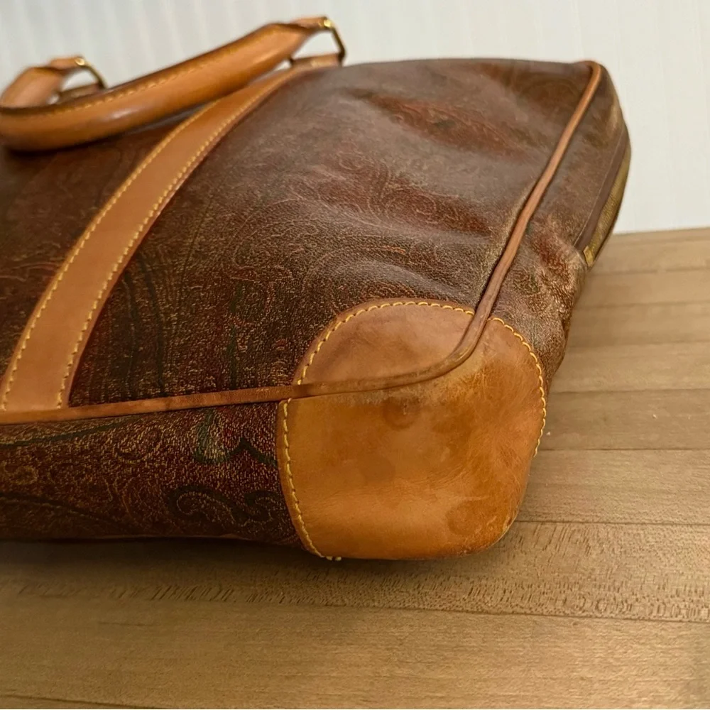 Etro Brown Paisley Briefcase with Tan Trim